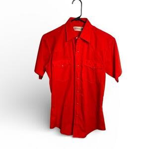Vintage 70s Roebucks Western Pearl Snap Shirt Red Short Sleeve Men’s Small